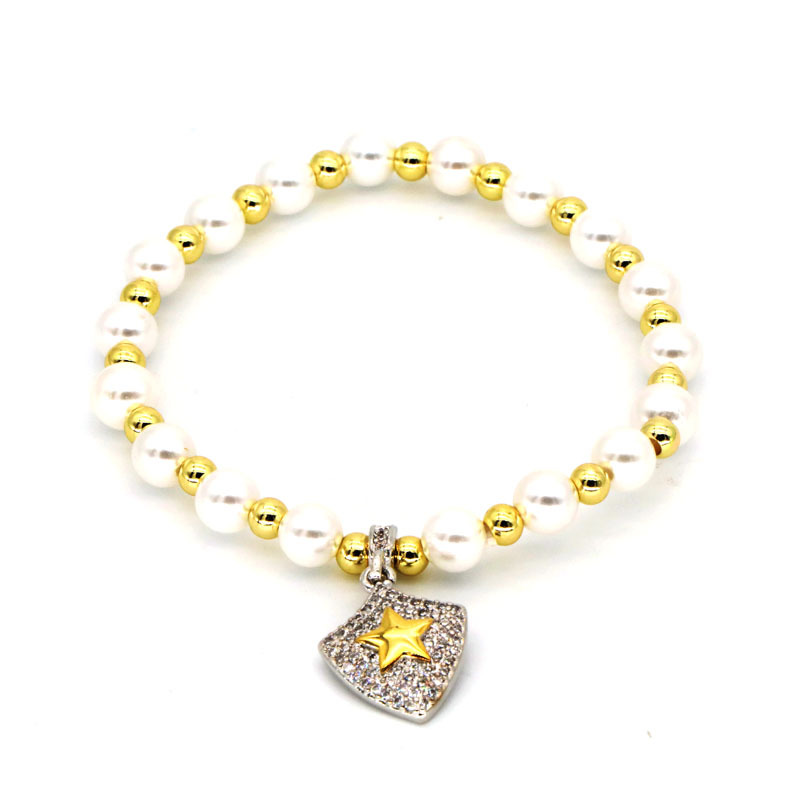 Beaded Design Modern Style Classic Style Geometric Star Heart Shape Zircon Shell Pearls Copper Wholesale Bracelets