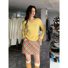 SROOM十三行25无缝一体秋冬V领针织衫女套头纯色毛衣内搭打底衫