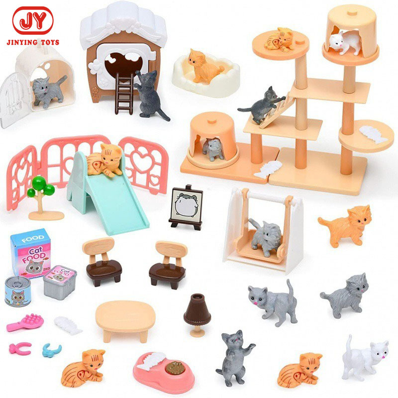 Exportación transfronteriza de juguetes de juegos de bricolaje adornos de simulación para mascotas modelos de perros y gatos niñas juguetes de juegos al por mayor