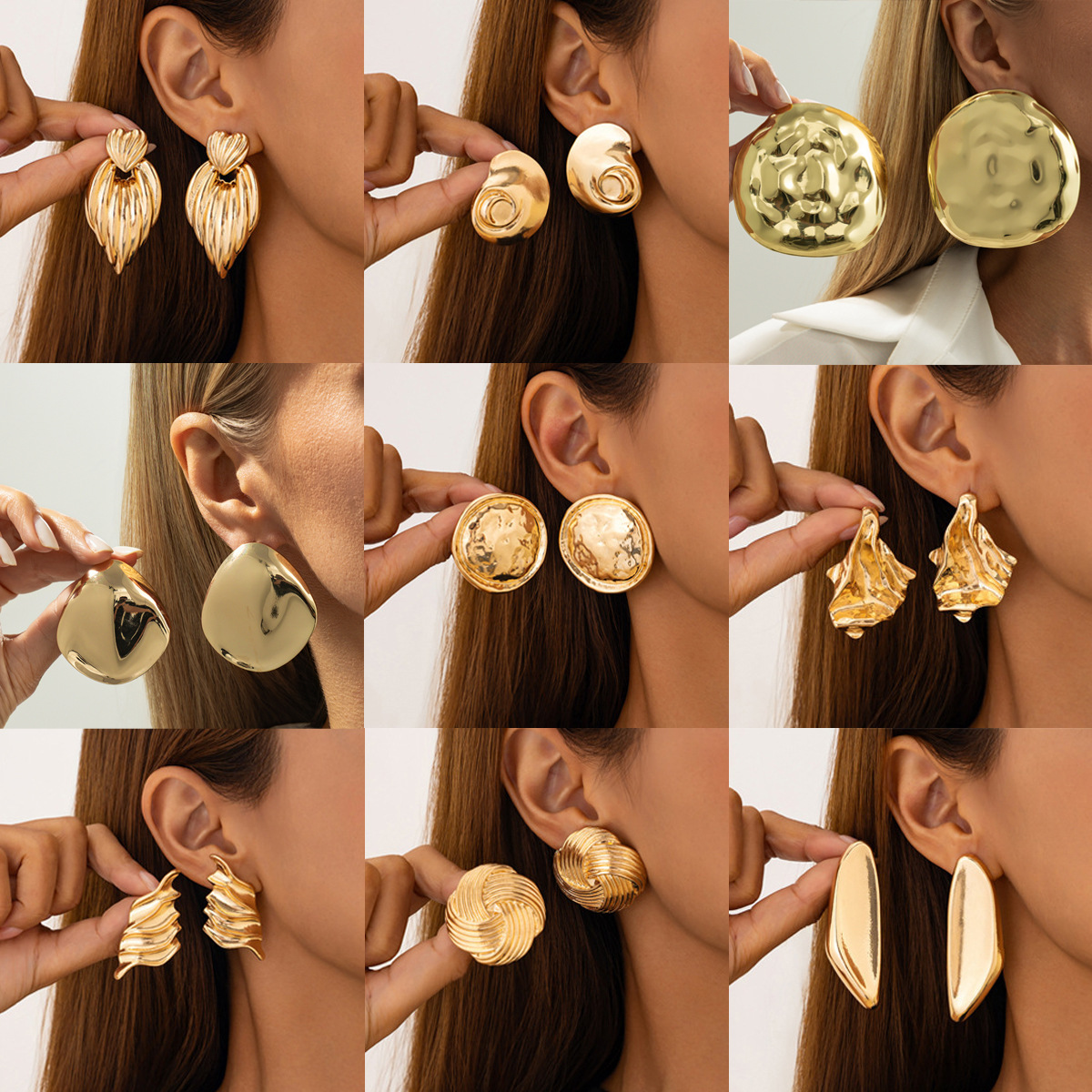 欧美跨境饰品 时尚液态熔岩爱心耳钉 不规则光面几何合金Earring