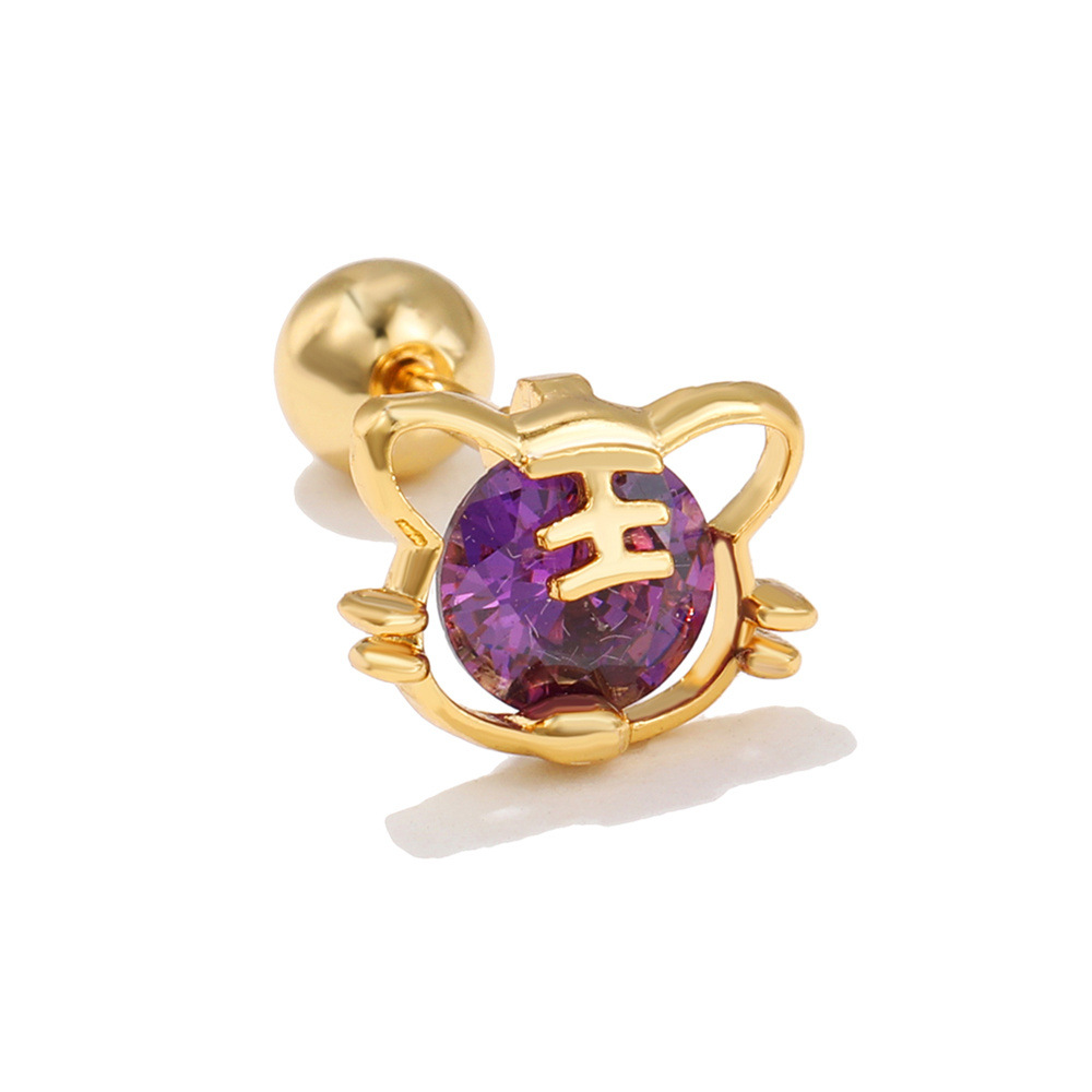 2022 Tiger Year Tiger Ear Bone Stud Exquisite Cute Chinese Zodiac Tiger Stud Earrings Stainless Stee