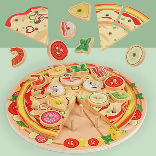 Baby Wooden Geometric Shape Artificial Hamburger Pizza Set Column Cutting Artificial Puzzle Puzzle Educational Toy