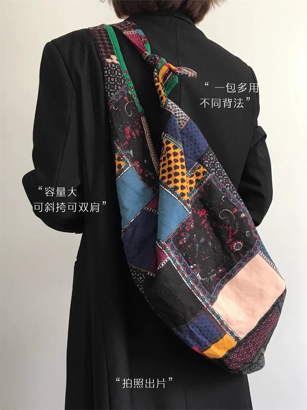 エスニックスタイル旅行レトロ刺繍ダブルストラップバッグストライプ大容量キャンバスバッグ多目的ショルダーバッグとクロスボディバッグ|undefined