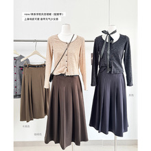 高级感复古气质毛呢百褶半身裙女2025秋A字遮胯中长款伞裙