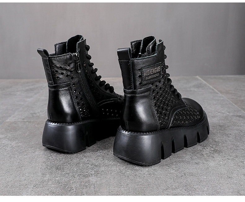 Giày boot nữ cổ cao da bò thật đế bánh xốp dày — Màu nâu chi tiết 14
