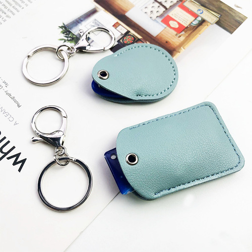 Leather water drop small keychain card holder protective case square elevator card holder Instagram community access card holder