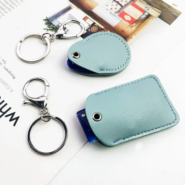 Leather Water Drop Small Card Case Keychain Protective Case Square Elevator Card Case ins Community Access Control Card Case Wholesale