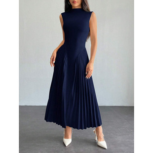 F 10784 Pleated spliced dress ����ƴ�ӶY��ȹ�羳���uͨ��