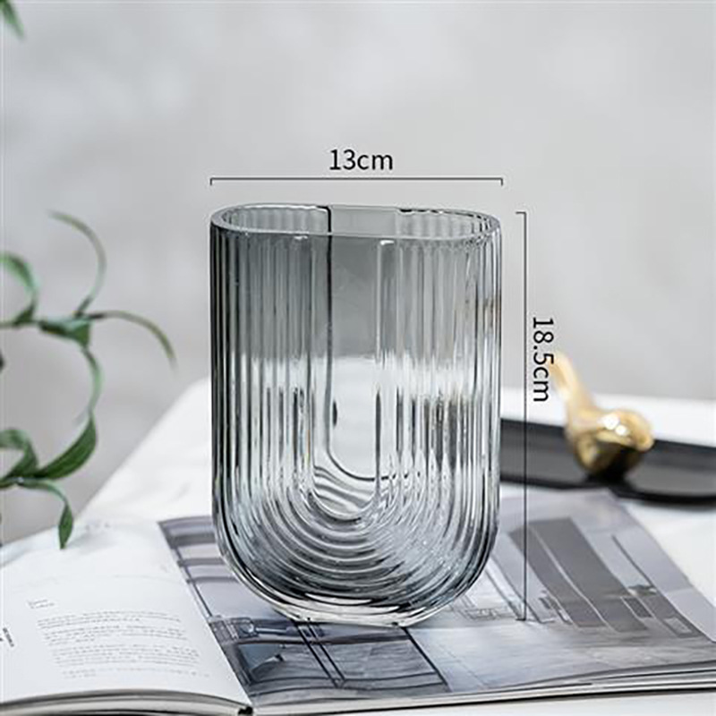 Gran jarrón de vidrio transparente en forma de U del norte de Europa creativo de alto valor visual de la sala de estar floral hidropónica decoración floral