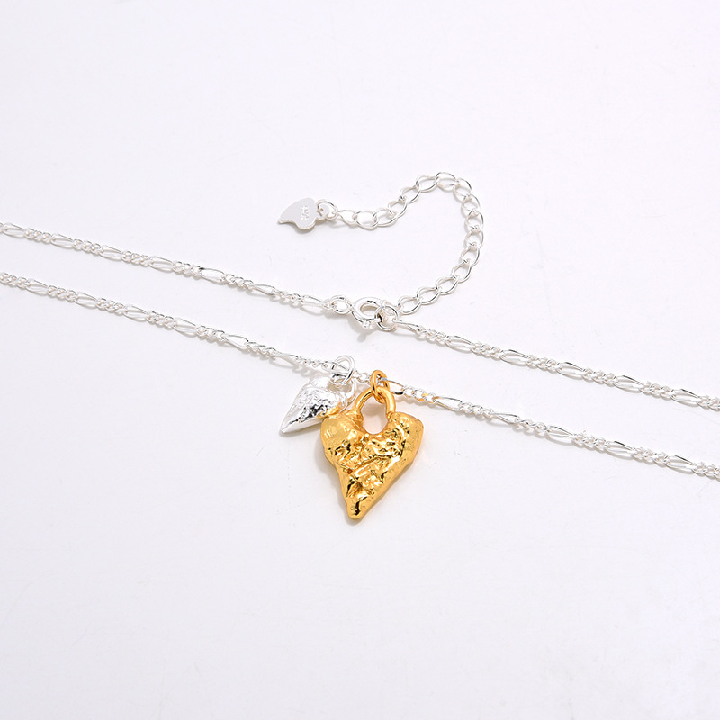 925 Sterling Silver Figaro Chain Heart Shape Pendant Necklace display picture 7
