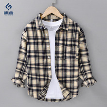枫舍男装 /春季格子长袖衬衫男休闲宽松日式复古青年外穿磨毛衬衣