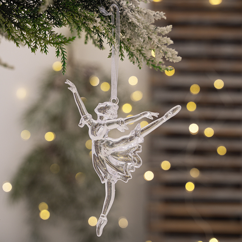 Navidad transparente Angel Colgante Decoración de Navidad Transparente Chica de Ballet Cupido Colgante de árbol acrílico Colgante