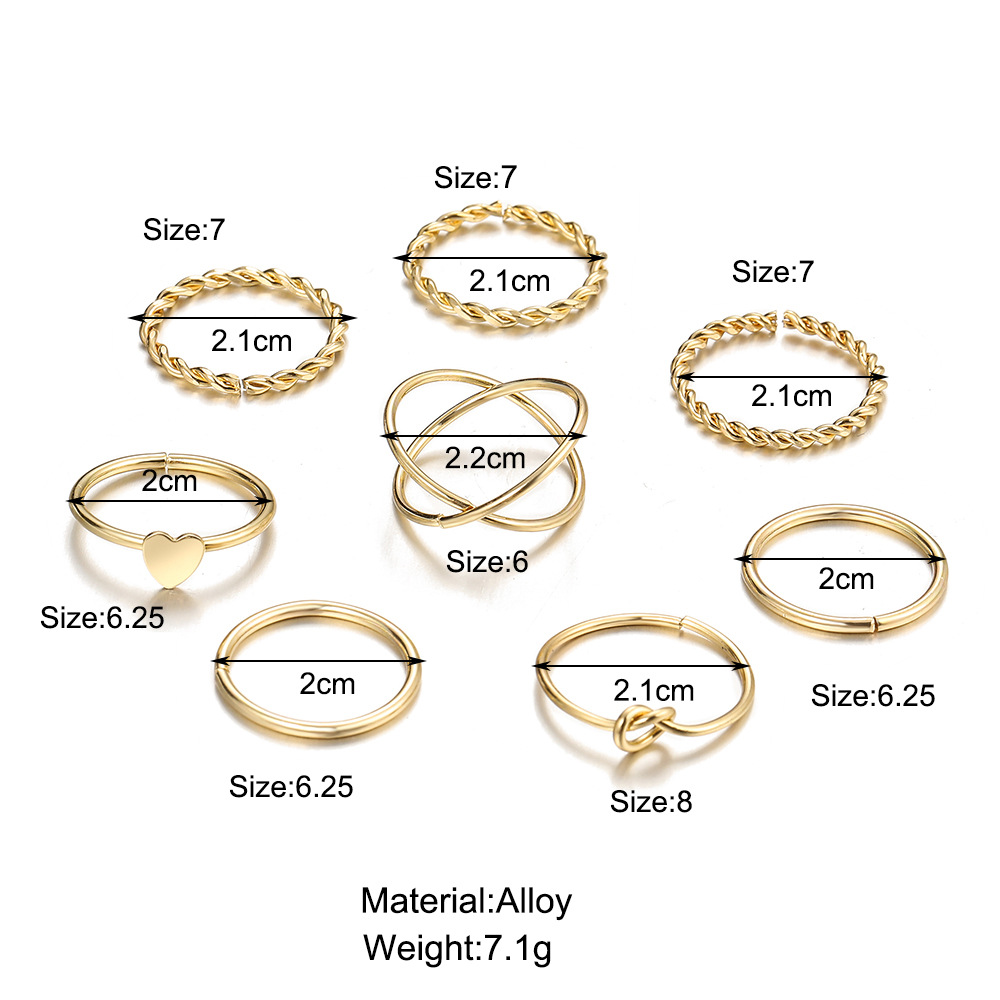 New Simple Alloy Joint Ring Set Creative Retro Multi-layer Cross Opening Twist Love Ring Wholesale display picture 16
