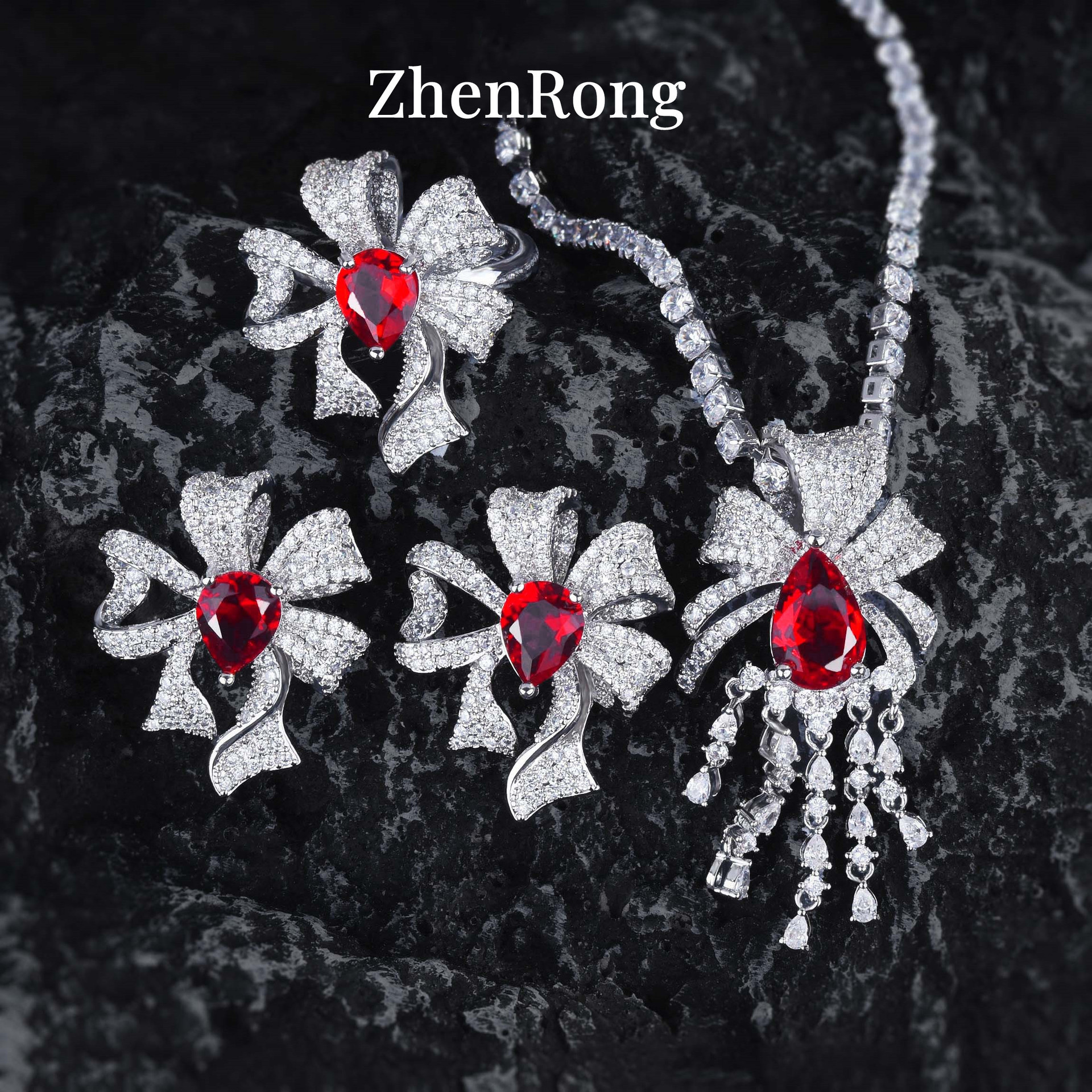 Eternal Tassel Ruby Necklace Noble Fairy Bow Gemstone Jewellery Set_voghion.com