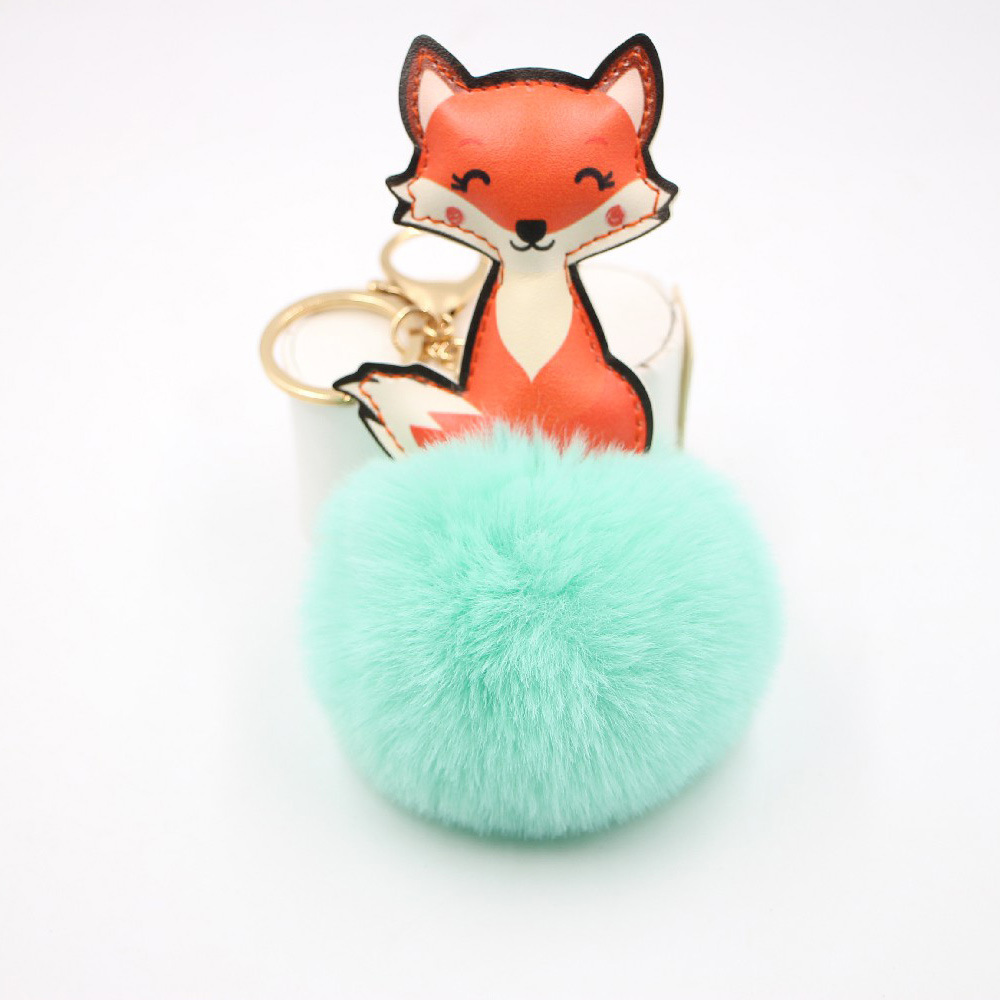 Cross-border Leather Cute Fox Plush Ball Pendant Bag Accessorie School Bag Purse Hair Ball Keychain display picture 4