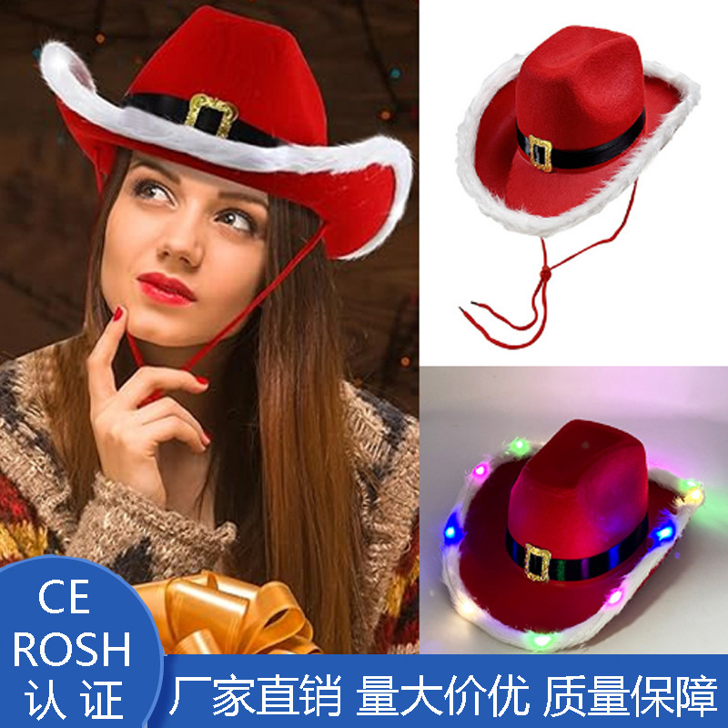 LED navidad pluma lámpara decoración de vaquero sombrero fiesta LED iluminante navidad dorada sombrero de lámpara