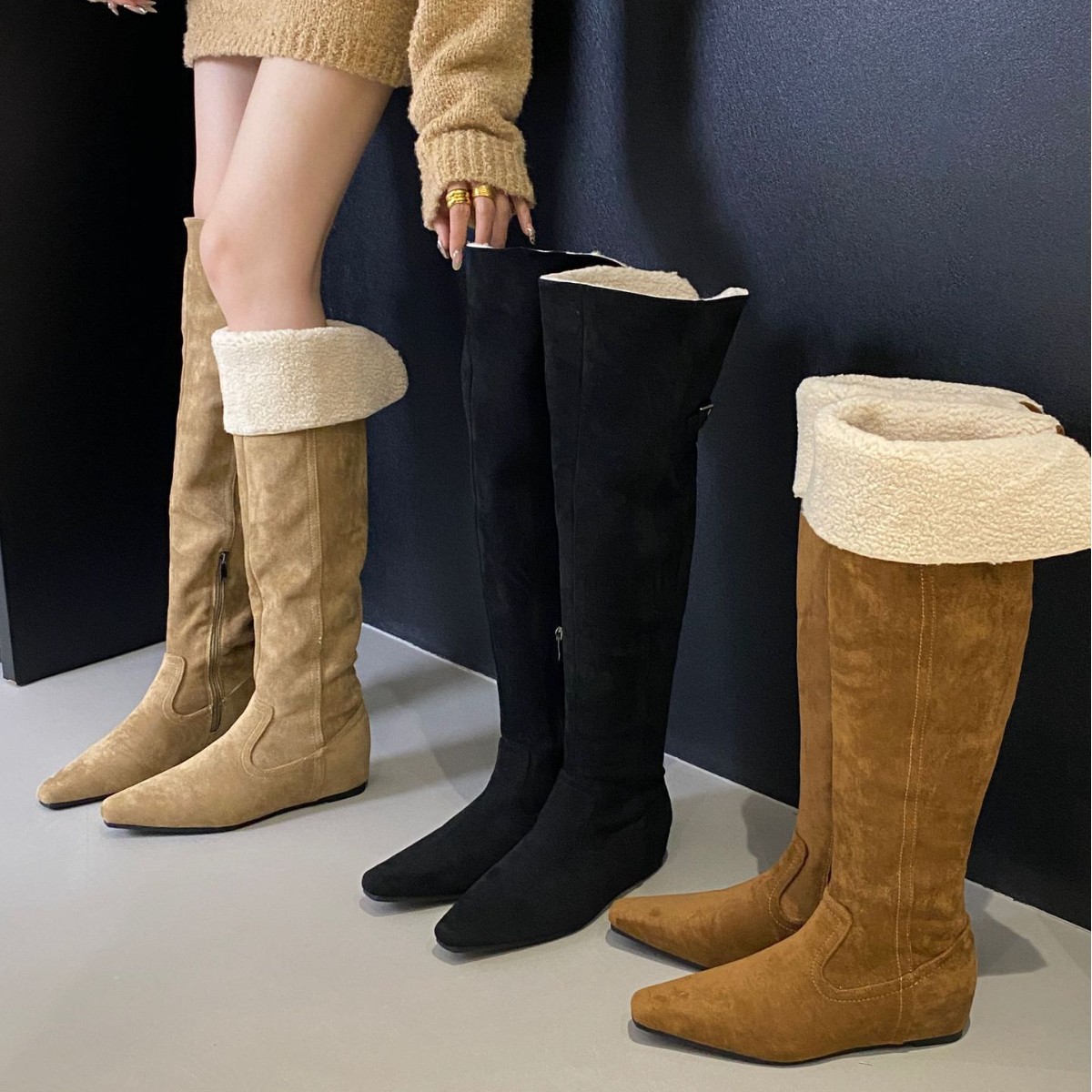 过膝靴雪地靴皮毛一体加绒长筒靴女2025秋冬新款绒面瘦瘦靴骑士靴