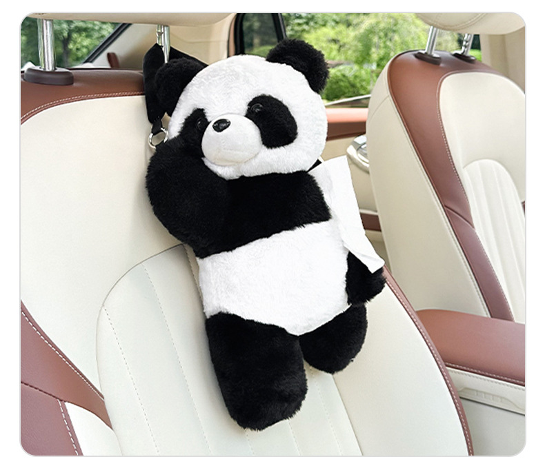 Cute Panda Car Tissue Box, Car Seat Back Tissue Box, Hanging Creative Decorative Car Tissue Bag