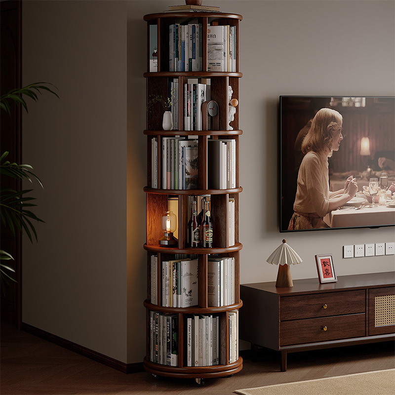 Estante de libros giratorio de madera sólida 360 grados estante de libros integrado contra la pared móvil estante de esquina de piso para sala de estar doméstica