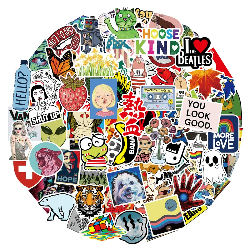 Sticker Pack City Style Graffiti — PVC Printed, 100 Unique Patterns, Assorted A–J Sets