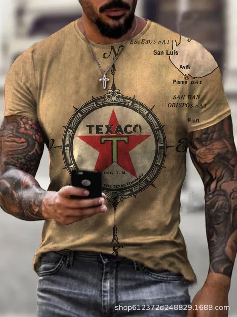 Fabricante de la fuente de los hombres de la camisa de manga corta de la calle Nueva Venta caliente de comercio electrónico transfronterizo camiseta impresa 3D arte flexible