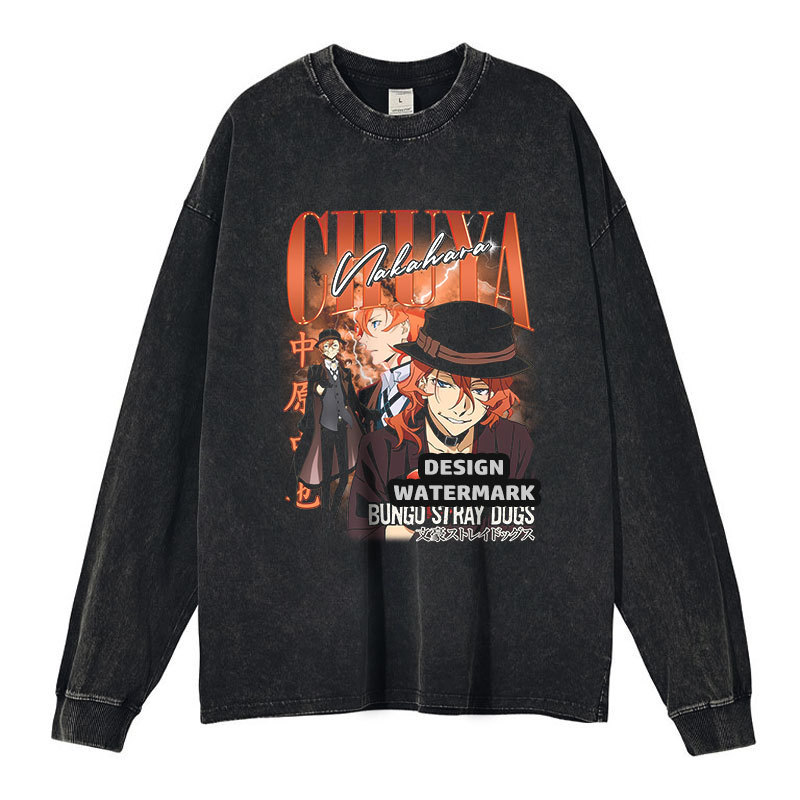 Anime Bungou Stray Dog Printed Long-Sleeved T-Shirt Nakajima Kunikida Osamu Washed Old American Sweatshirt Trendy Brand Anime Bungou Stray Dog Printed Long-Sleeved T-Shirt Nakajima Kunikida Osamu Washed Old American Sweatshirt Trendy Brand