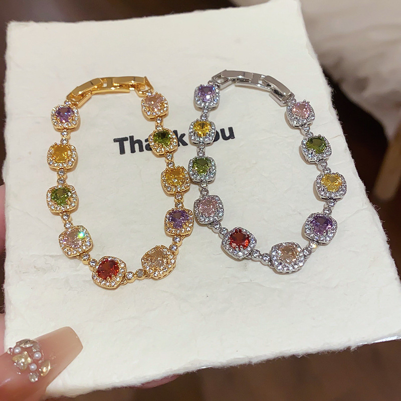 Real Gold Electroplated Zircon Square Buckle Bracelet, Accessible Luxury, High-End Bracelet, Fashionable Elegant, Exquisite and Versatile Hand Jewelry for Women