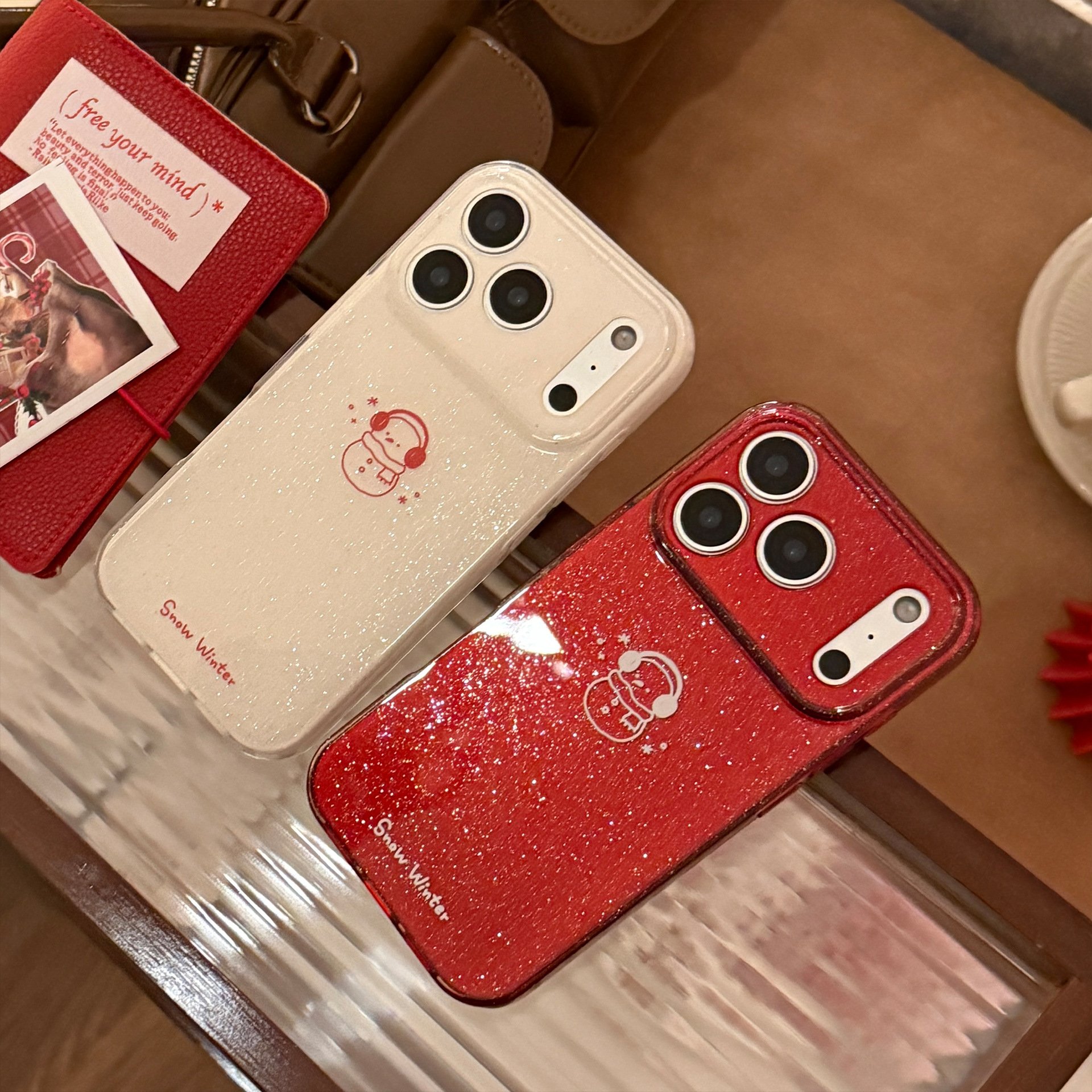 Protective Phone Case For Iphone With Glitter Winter Snowman Design_voghion.com