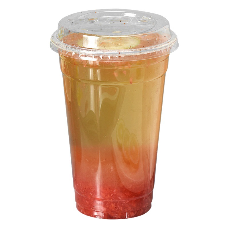Taza de té con leche desechable de 98 calibre, cubierta de arco, cubierta plana de blíster PET, empaquetada para llevar, taza transparente, cubierta alta, punto de fábrica