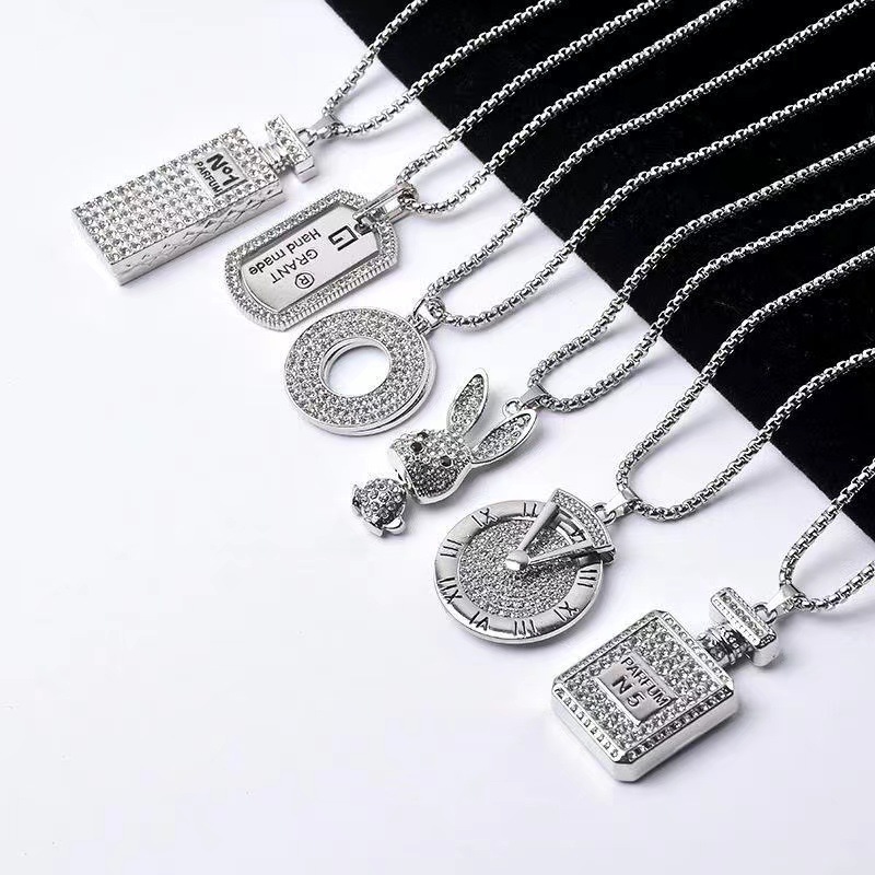 Fashion Bear Titanium Steel Plating Inlay Artificial Diamond Pendant Necklace 1 Piece