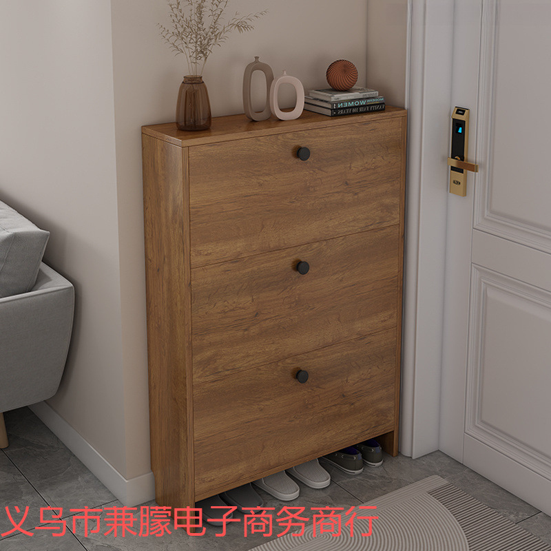 Solid Wood Shoe Cabinet 15cm Simple Storage Cabinet Ultra-Narrow Shoe Rack Tipping Shoe Cabinet Shoe Cabinet Thin Household Floor-Standing Bedroom