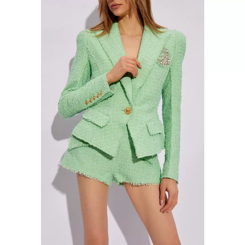 В наличии 2024 Европейский и американский высококачественный новый тяжелый твидовый блейзер с шипами, элегантный женский пиджак приталенного кроя