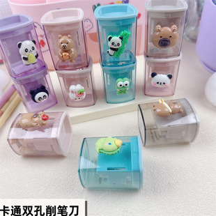 Children's cartoon frog dinosaur pencil sharpener student double hole pencil sharpener ins high color plastic manual pencil sharpener