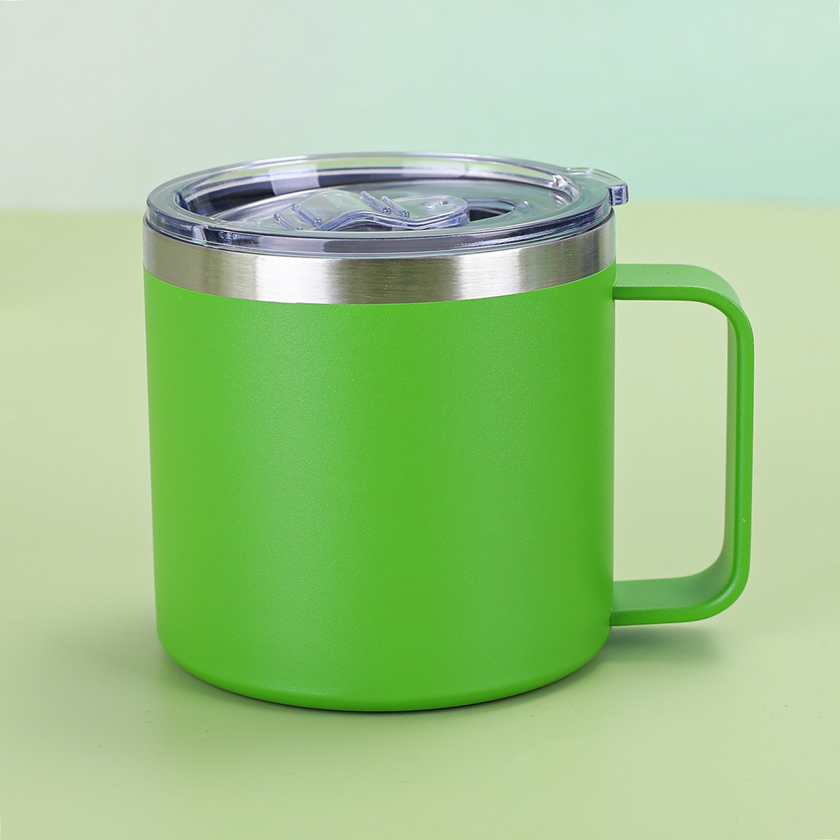 Suministro exclusivo transfronterizo de tazas con aislamiento al vacío de doble capa de acero inoxidable 304, taza de oficina estilo americano de 14 oz con asa.