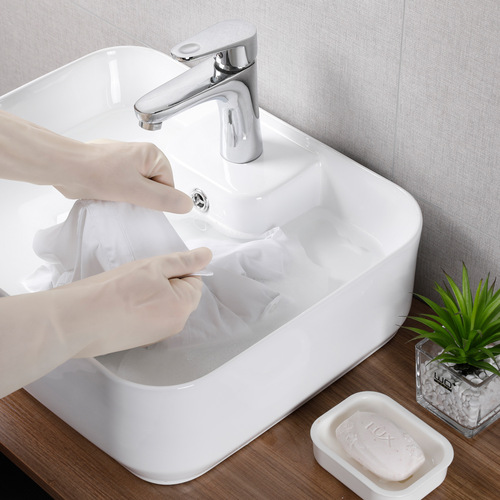 Beautiful white nitrile durable extended gloves waterproof household gloves kitchen dishwashing durable gloves department store wholesale