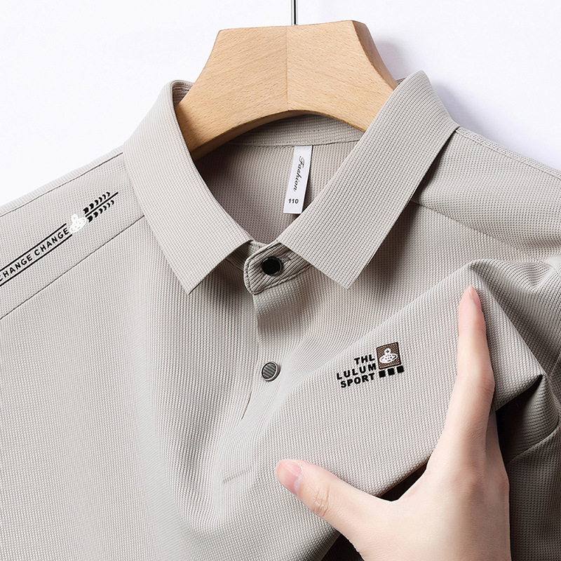 2025 Summer New Men's All-seamless Ice Silk Short-sleeved T-shirt Middle-aged Business Casual Lapp Half-sleeved Polo Shirt