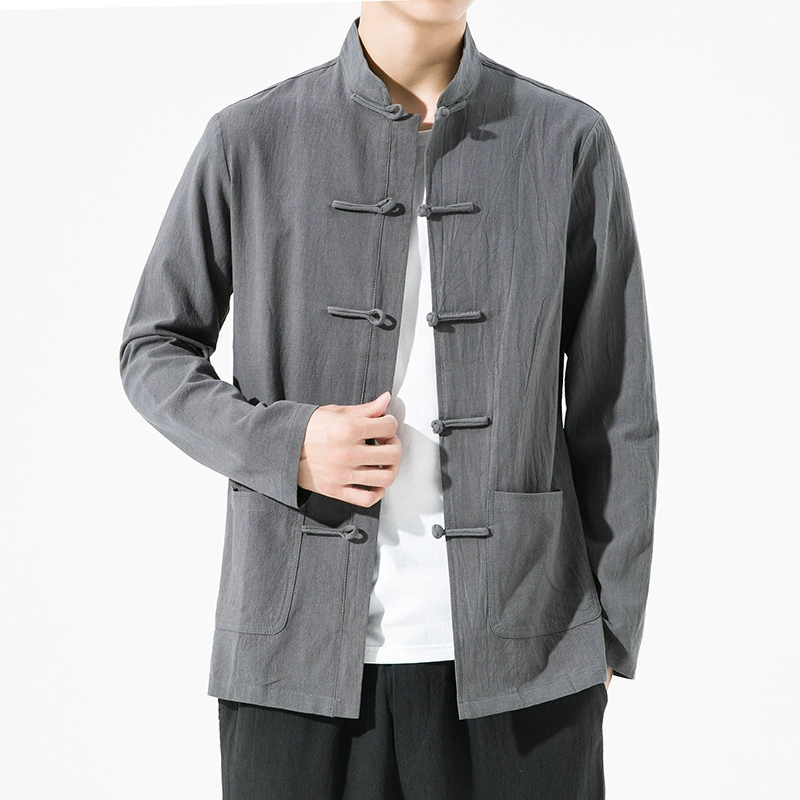 Китайский стиль весна и осень повседневные рубашки с длинными рукавами