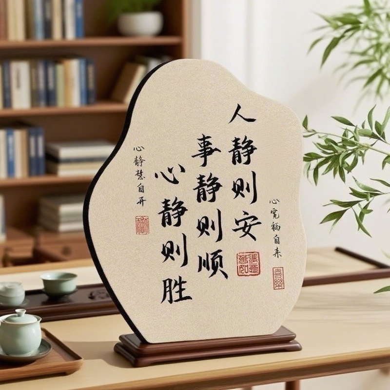 人静事静心静书法摆台纪念摆件办公室书房客厅装饰标语卧室床头柜|undefined