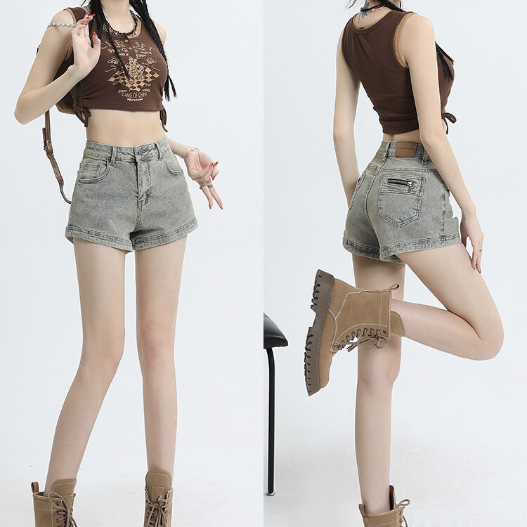 High Waist Denim Shorts Women's Summer 2024 New Loose Slim A- Character Design American Style Hot Pants