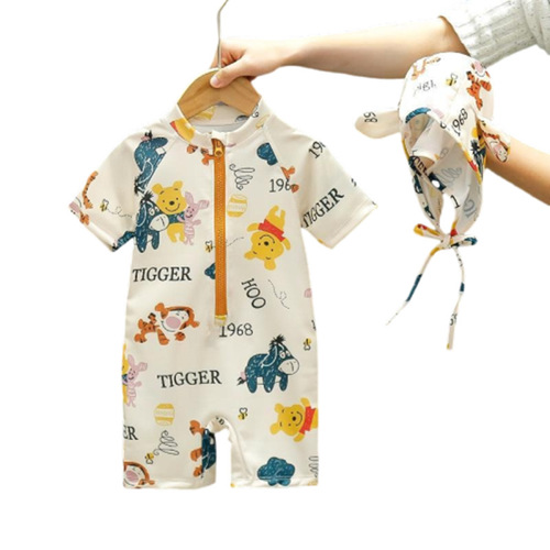 Boys' 2025 New Style Sun-Protective Swimsuit & Swim Cap—Kids' Stylish One-Piece Swimsuit for Western Style, Fashionable Baby Swimwear for Hot Springs, Beach, and Vacation