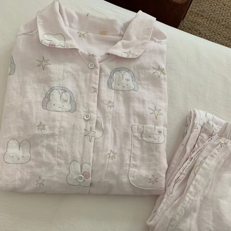 粉色米菲兔图案卡通睡衣女春秋季长袖长裤网红学生宽松家居服套装|undefined