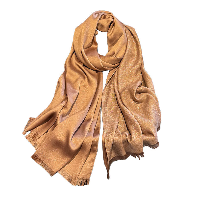 Women's Gold Thread Tencel Cotton Silk Scarf Solid Color Fashionable Versatile Thin Long Beach Neck Warmer_voghion.com
