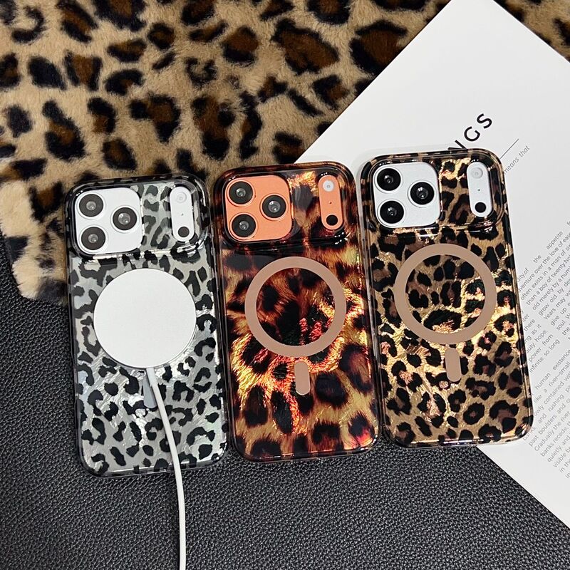 European and American Leopard Print Apple 17Promax Double-Layer Imd Mobile Phone Case Suitable for Iphone16 Magnetic Anti-Fall Protective Cover