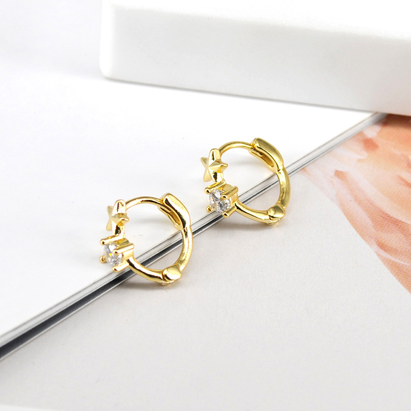 Simple Style Star Copper Hoop Earrings Plating Inlay Rhinestones Copper Earrings