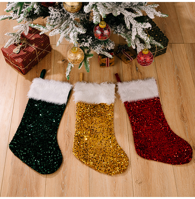 Christmas Decoration Supplies Sequin Christmas Stocking High-end Plush Christmas Stocking Red Sequin Gift Stocking_voghion.com