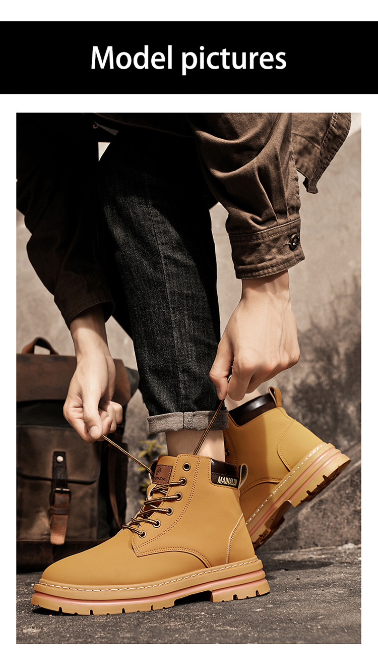 Women's Chunky Platform Work Boots Yellow & Pink Ankle Boots_voghion.com