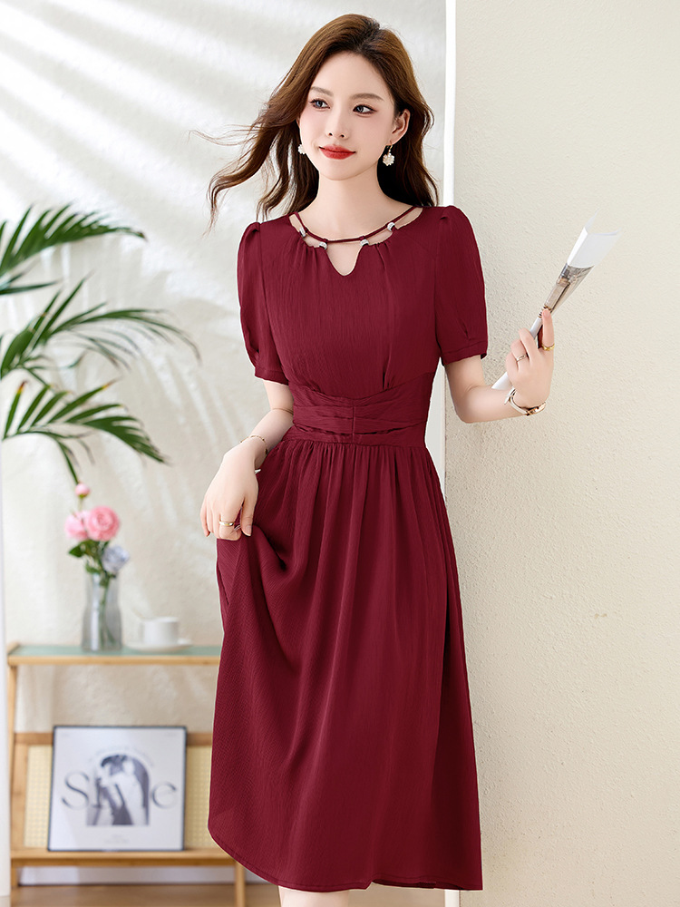 Váy midi mùa hè thời trang sang trọng, thiết kế thon eo, dáng dài vừa phải JX3320 — Màu đỏ rượu, Màu tím