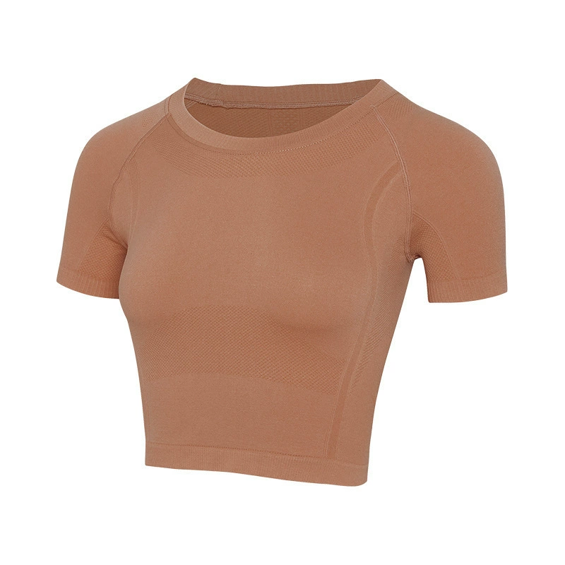 Thin sports short sleeve T-shirt, short breathable quick dry yoga clothing for gym, tight, round collar, for running