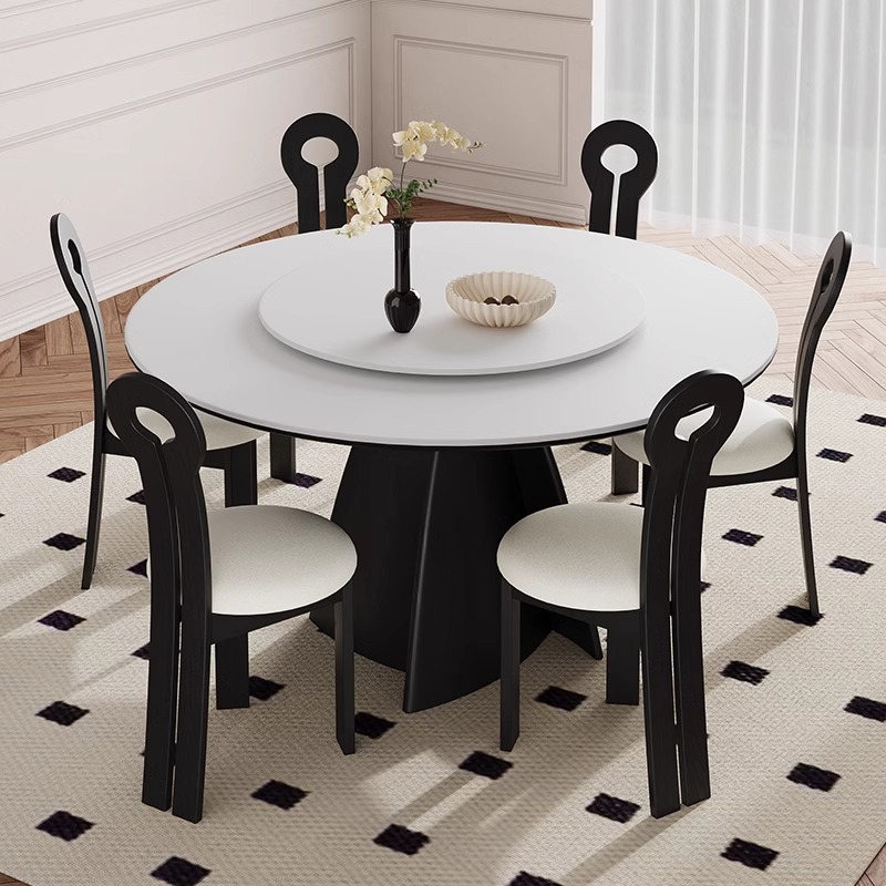 Mesa de comedor de madera maciza redonda de estilo antiguo francés 2025 nuevo hogar negro pequeño apartamento celebridad de Internet mesa de comedor minimalista moderna