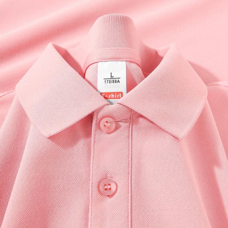 Pink Heavy Pique Cotton Lapel Polo Shirt for Women Loose and Versatile Pink Half-Sleeved Short-Sleeved Top